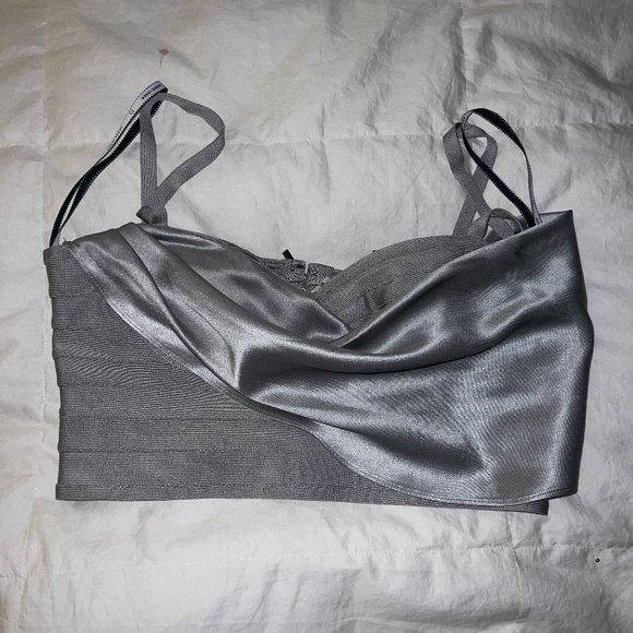 Herve Leger Silver Draped Bustier Top - Picture 3 of 4